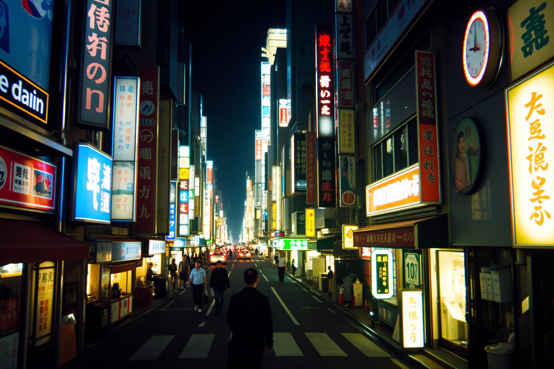 Neonverlichte straat in Shinjuku, Tokyo bij nacht